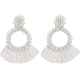 Bohemian Beaded Geometric Tassel Earrings